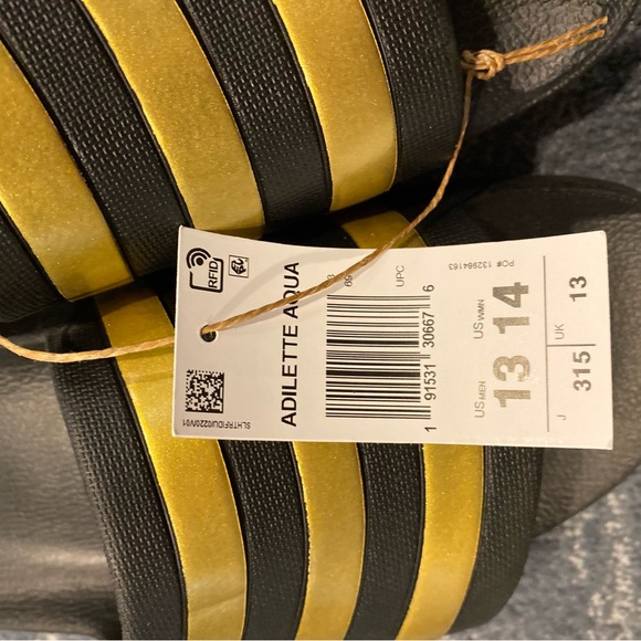 Men’s Gold Adidas Slides - Picture 2 of 3